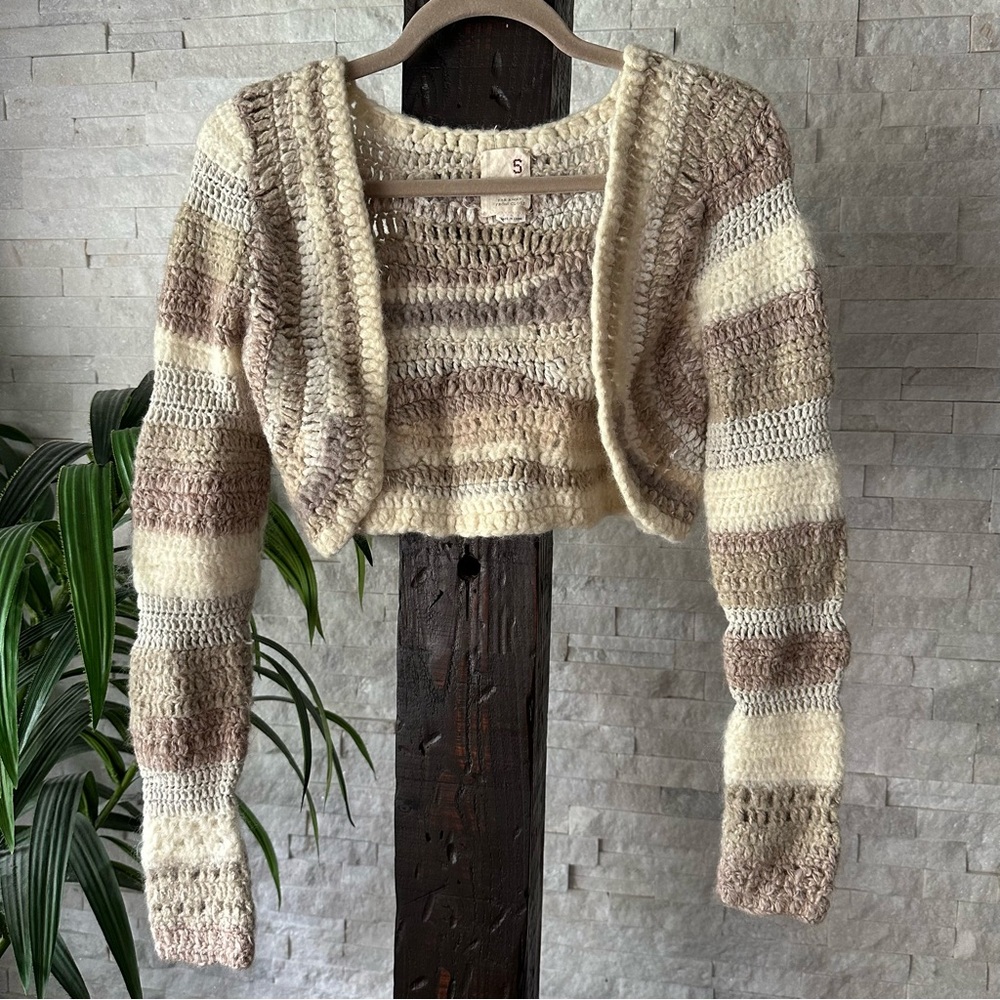 ANTHRO Far Away From Close Atacama Tan Cream Wool Aplaca Blend Sweater Size S